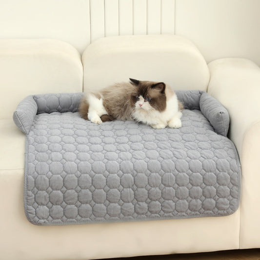 KFX-1826365 Corduroy Pet Bed with Neck Pillow – Soft and Thick Calming Mat for Home, Car, and Outdoor Use (75x75CM)