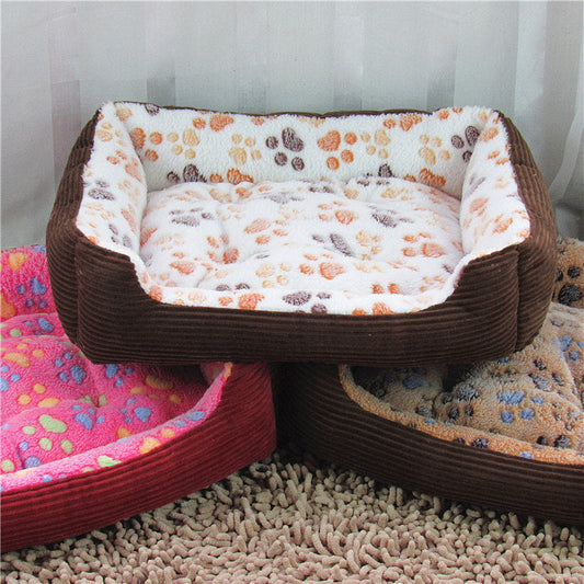 KFX-1834301 Cozy Flannel and Corduroy Pet Nest Bed for Cats and Dogs - XXS Size 45*31*15cm