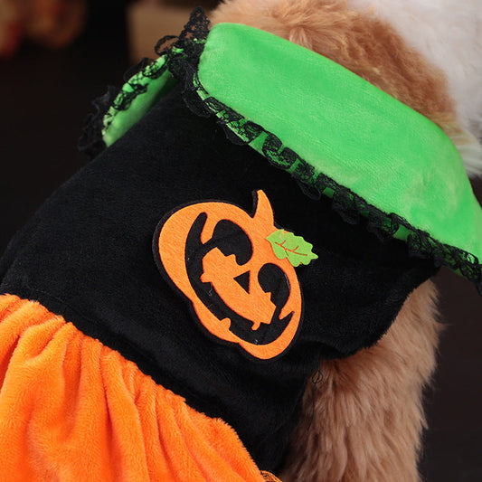 KFX-1836605 Classic Halloween Pumpkin Skirt Costume for Dogs and Cats - Crystal Velvet Pet Clothing