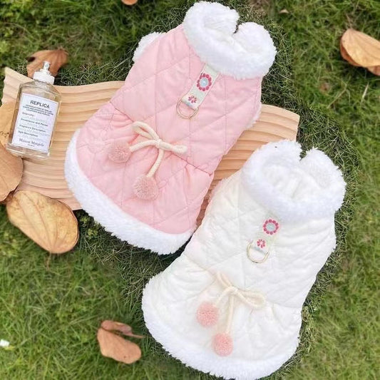 KFX-1840573 Cozy Cotton-Padded Pet Apparel for Autumn and Winter - Cute Rabbit Design in Pink and White