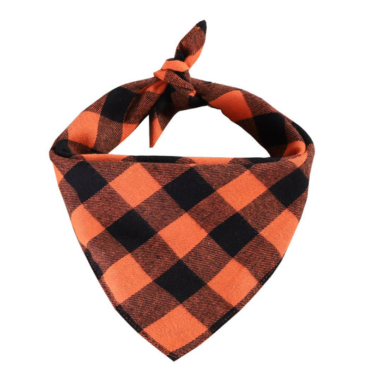 KFX-1843389 Check Pattern Cotton Triangle Scarf for Pets - Winter Wear in Purple Black, Orange Black, Orange White