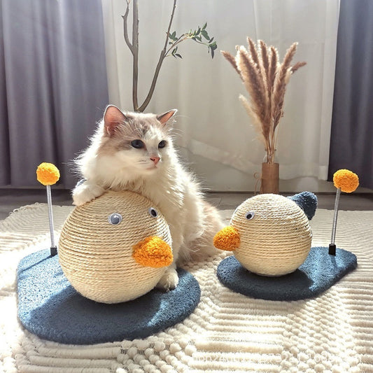 KFX-1866301 Cute Duck Wooden Cat Scratch Board and Grasping Ball Set for Cats