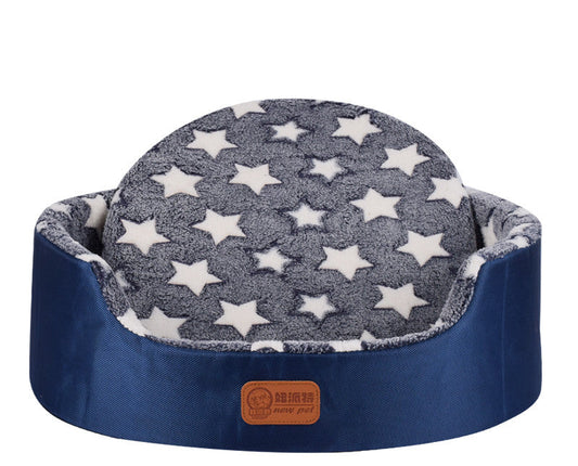 KFX-1867069 Universal Washable Oval Fossa Pet Bed for Small to Medium Dogs and Cats, Double-Strand Nylon with Oxford Cloth Jacket