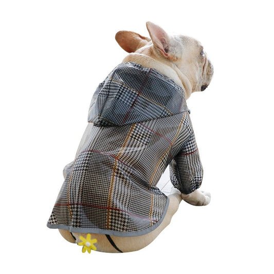 KFX-1867197 Stylish Grey Grid Dog Raincoat for Small to XXL Sizes