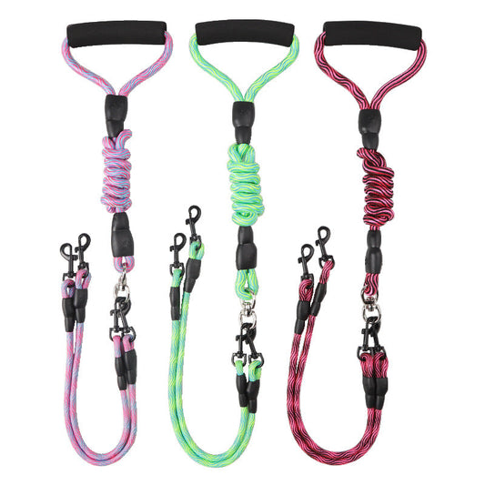 KFX-1872573 Wave Pattern Detachable Traction Rope for Pets - Anti-Winding Nylon Design in Pink, Green, and Rose Red