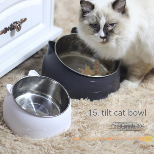 KFX-1878717 Stainless Steel Double Dog Bowl with Oblique Mouth for Enhanced Feeding Comfort