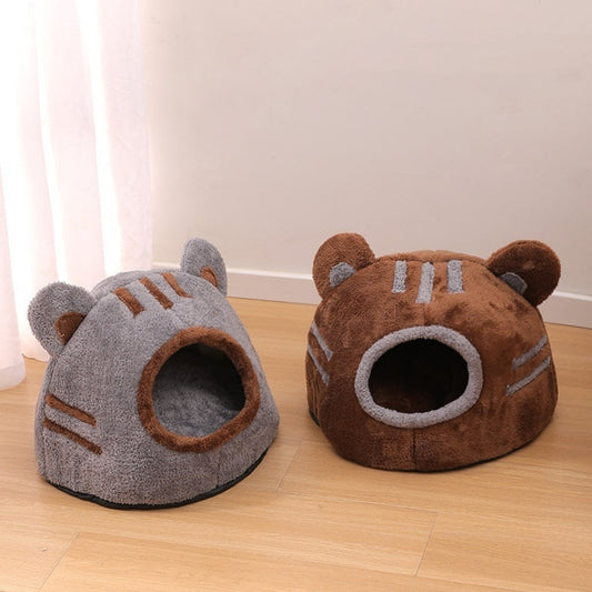 KFX-1890109 Cozy Semi-Closed Bear Head Cat Nest with Detachable Design for Autumn and Winter
