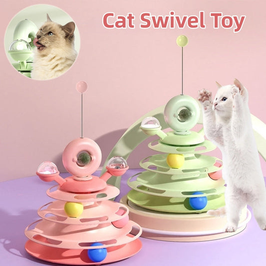 KFX-1890877 Multi-Layer Interactive Cat Toy Tower with Rolling Balls - Durable Training Puzzle for Pets