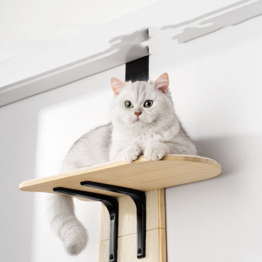 KFX-1899069 Pine Wood Cat Scratch Board with Integrated Climbing Tower – Minimalist Design, Space-Saving Assembly Size 57x27x171CM
