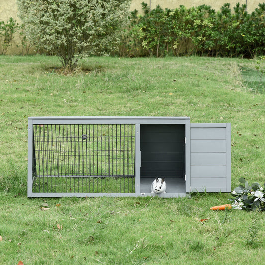 KFX-1899453 Outdoor Wooden A-Frame Rabbit Hutch with Run and Ventilation for Small Animals, Grey