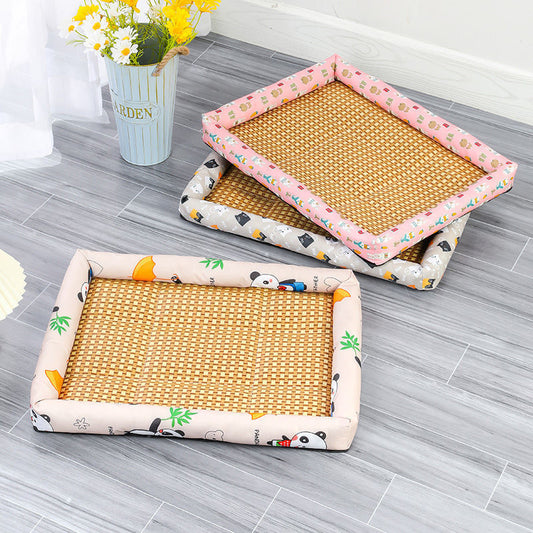 KFX-1899837 Pet Cooling Pad for All Breeds - Grey Cat, Pink Rabbit, Beige Panda, Blue and White Linen Options