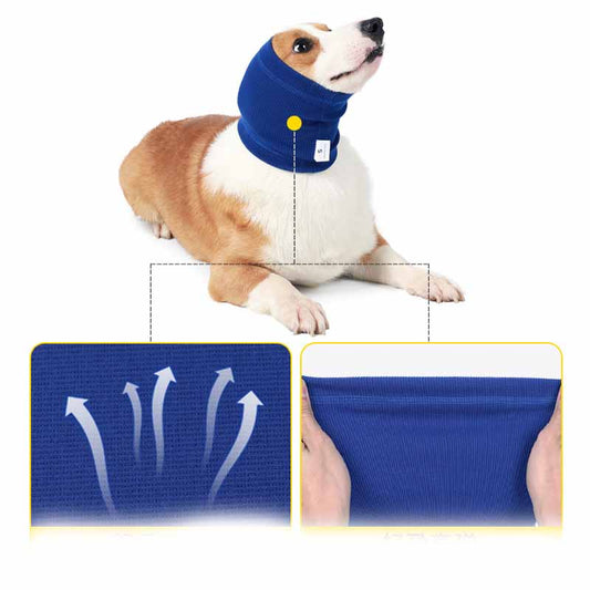 KFX-1908925 Comfortable Polyester Dog Headgear Bib - Blue and Gray, Sizes S, M, L