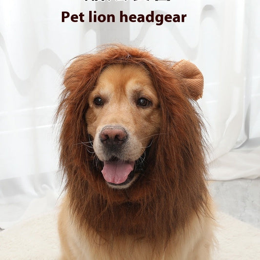 KFX-1910973 Dog Lion Head Costume Hat - Velvet Tie-Dye Design for Fun Pet Dress-Up