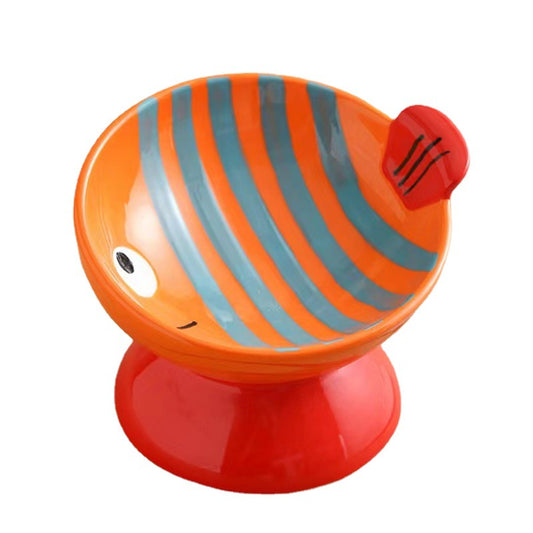 KFX-1911485 Ceramic Cat Bowl with Anti-Tip Design in Orange and Red Options
