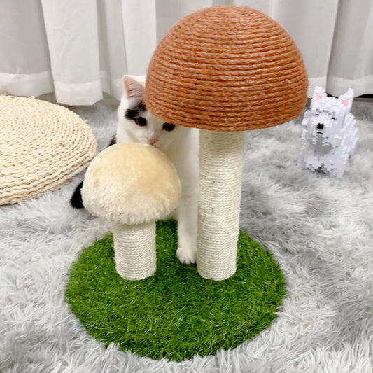 KFX-1928765 Durable Sisal Cat Scratcher with Flannel Mushroom and Lawn Base for Cats up to 15 lbs