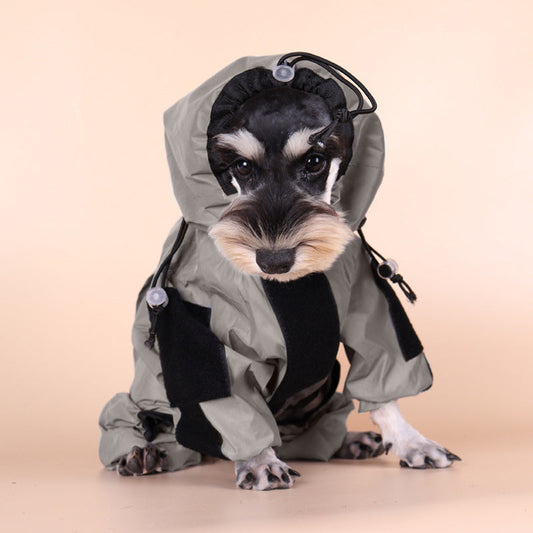 KFX-1932733 Reflective Waterproof Four-Legged Raincoat for Large Dogs - PU Coated Fabric, Casual Style