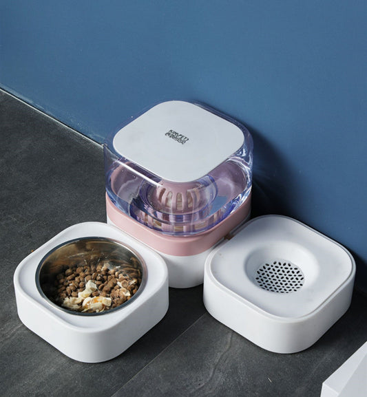 KFX-1940157 Automatic Cat Water Dispenser with Multiple Bowls, Non-Wet Mouth Design, Compact Size in Gray, Pink, Blue, and Green