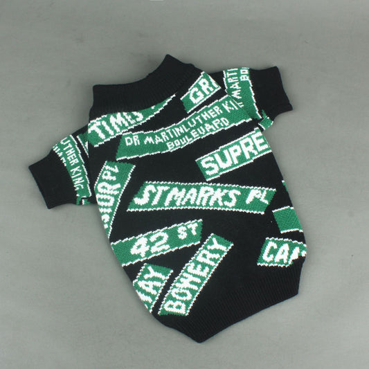 KFX-1942077 Stylish Wool Sweater for Dogs and Cats with Trendy Street Slogan Design