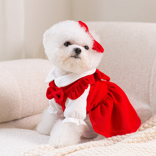 KFX-1942461 Puppy New Year Princess Costume in Red Corduroy – Size XS to XL Available