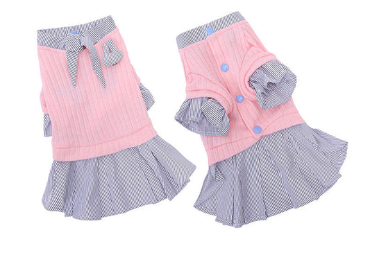 KFX-1948221 Trendy Knitted Striped Shirt Dress for Small Dogs in Yellow and Pink