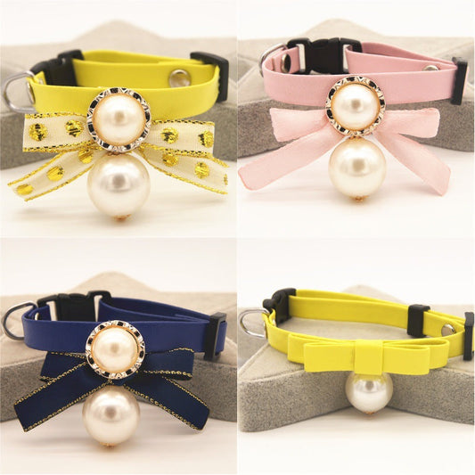 KFX-1963325 Seven-Color Leather Pet Collar with Bow for Cats and Dogs - Suitable for All Seasons and Various Festivities