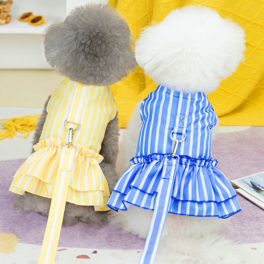 KFX-1963709 Casual Blue and Yellow Skirt for Small to Medium Dogs, 25% Cotton and 75% Polyester, Includes Lead Rope