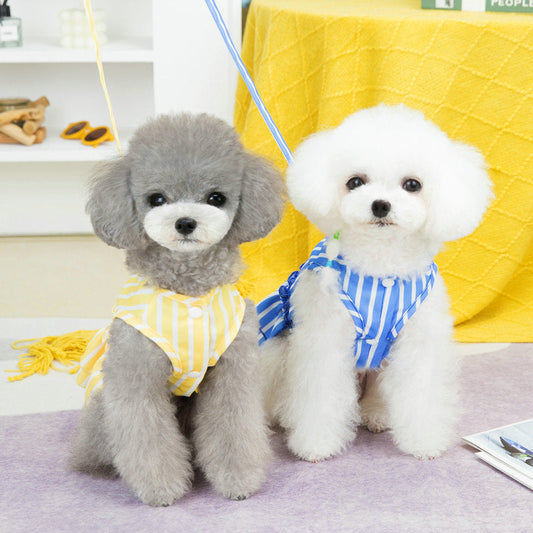 KFX-1963709 Casual Blue and Yellow Skirt for Small to Medium Dogs, 25% Cotton and 75% Polyester, Includes Lead Rope