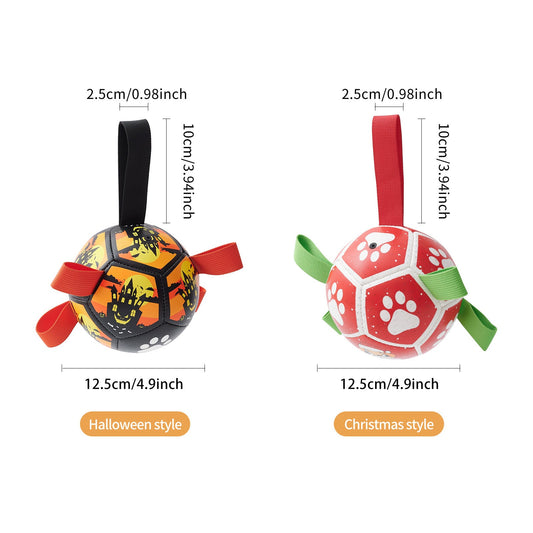 KFX-1968573 Interactive Dog Soccer Ball Toy with Straps - Perfect for Tug of War, Water Play, and Holiday Gifts