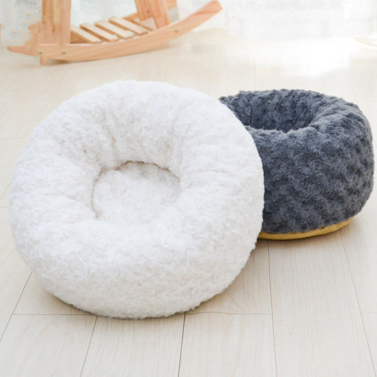 KFX-1986621 Rose Velvet Round Pet Nest in Pink, Light Gray, Beige, or Dark Blue - Soft and Cozy Design, Non-Slip Bottom, Available in Three Sizes