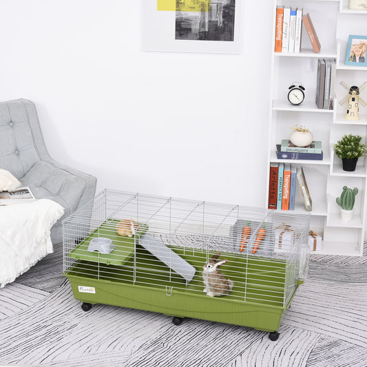 KFX-1997757 47" Small Animal Cage for Chinchillas, Guinea Pigs with Ramp, Platform, Food Dish, Water Bottle, and Wheels