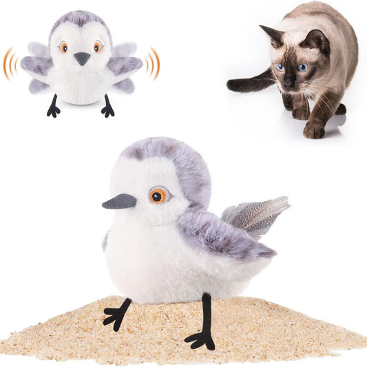 KFX-2009277 Interactive Flapping Bird Cat Toy - Automatic Plush Pet Enrichment, USB Rechargeable, 17cm