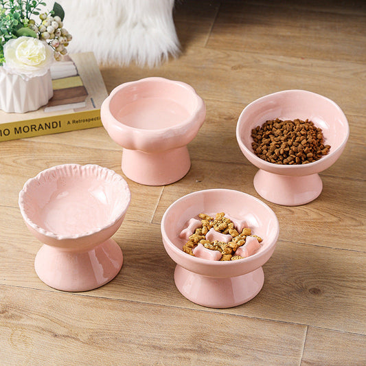 KFX-2015549 Large Ceramic Pet Bowl - Anti-Tumble Design in Pink, Beige, and Sky Blue for Cats