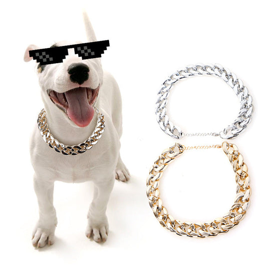 KFX-2017341 Geometric Hip Hop Style Dog Collar for Small and Medium Dogs in Silver and Gold