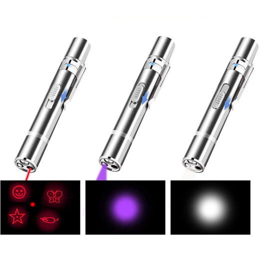 KFX-2018621 Interactive Laser Pointer Cat Toy with USB Recharge, 5 Light Modes for Indoor Cats and Dogs, Portable Design