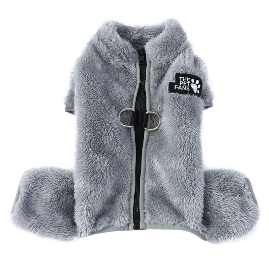 KFX-2019901 Cozy Double-Sided Plush Pet Jumpsuit in Gray, Pink, and Apricot for All Sizes