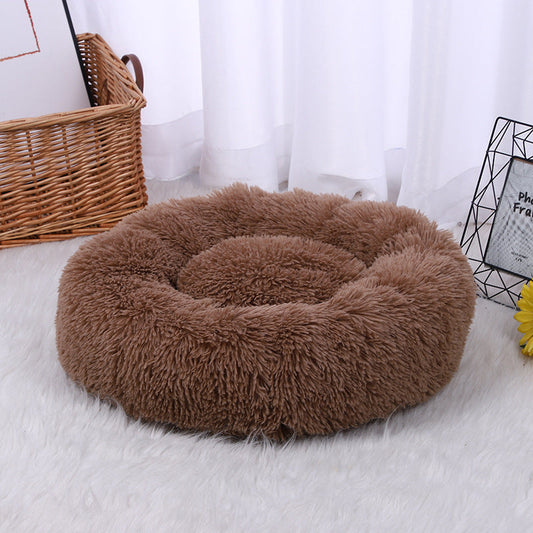 KFX-2042429 Thick Plush Round Cat Litter Mat for Autumn and Winter - Multiple Sizes and Colors Available