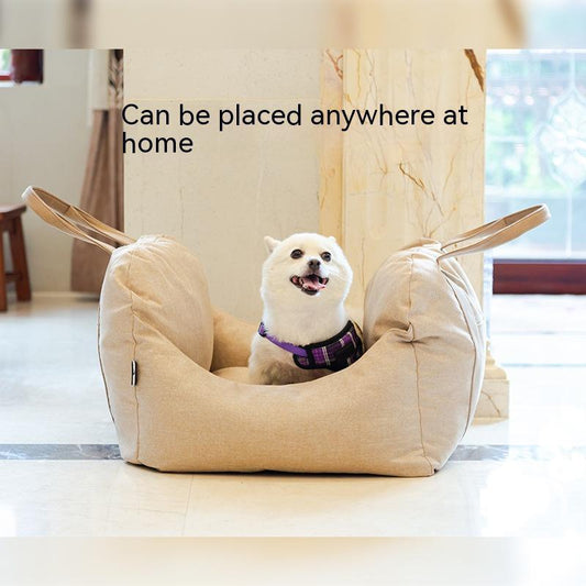 KFX-2052157 Portable Light Brown Car Kennel for Dogs - 44CM x 52CM Cloth Design