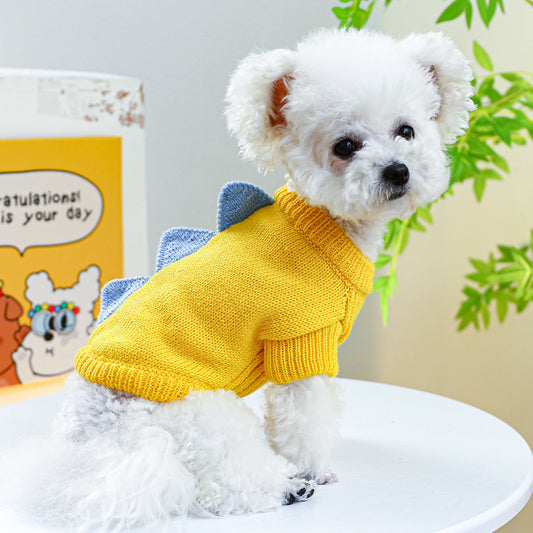 KFX-2052541 Dinosaur Sweater for Dogs - Warm and Cozy Pet Clothing in Green and Yellow