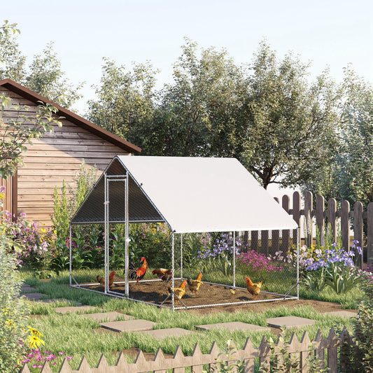 KFX-2057533 Large Metal Chicken Coop with Waterproof Cover - Walk-In Outdoor Run for Chickens, Rabbits, and Small Animals, 9.8' x 6.6' x 6.6'