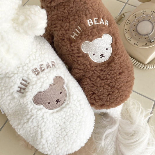 KFX-2060221 Soft Lamb Wool Plus Velvet Padded Pet Apparel - Casual Cotton Clothing in White and Brown, Sizes XS-XL