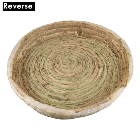 KFX-2069437 Straw Woven Cat Bed with Scratching Board - Hand-Woven Bowl-Shaped Nest for Small Pets