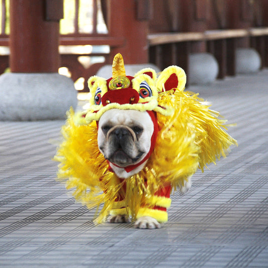 KFX-2073533 Pet Lion Dance Costume - Fleece Clothing for Chinese New Year, Sizes S-XL