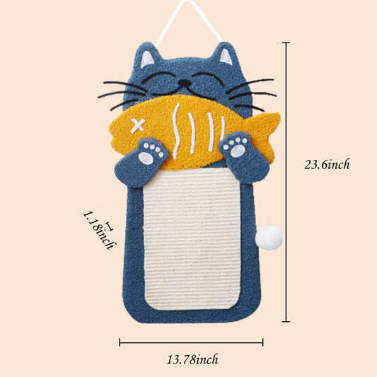 KFX-2078397 Cat Scratch Pad with Cat Bed, Fish-Shaped Scratching Post and Hanging Ball, Durable Sisal Design for Indoor Cats