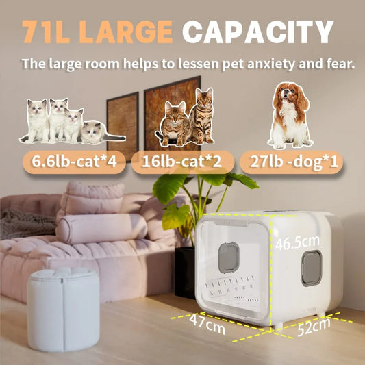 KFX-208019 Pet Hair Drying Box - Low Noise Automatic Dryer for Cats and Dogs, Eco-Friendly Plastic, 220V, 8.2Kg, Large Capacity
