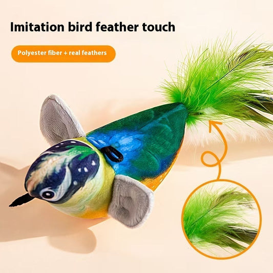 KFX-2087485 Blue, Yellow & Gray Robin Plush Cat Teaser Toy with Vocalization