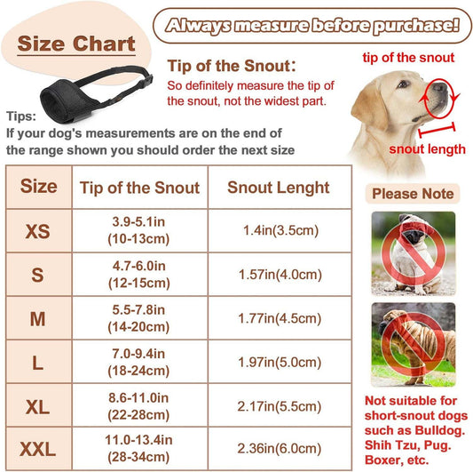 KFX-2088125 Comfortable Mesh Muzzle for Dogs, Adjustable Design for Safe Drinking and Panting, Prevents Biting and Chewing