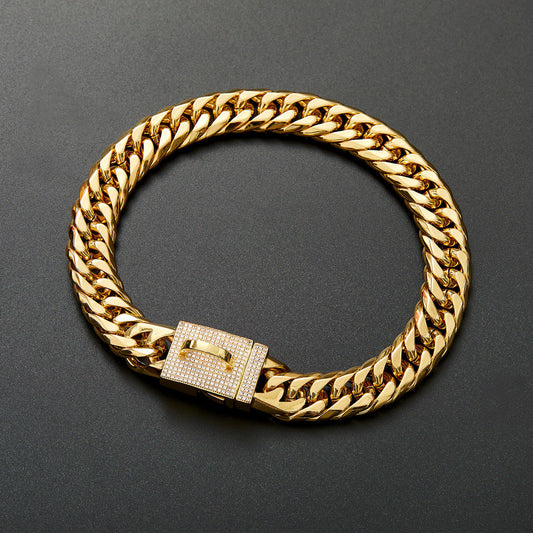 KFX-2100157 Golden Titanium Steel Double Woven Chain Necklace for Dogs - Available in Multiple Sizes