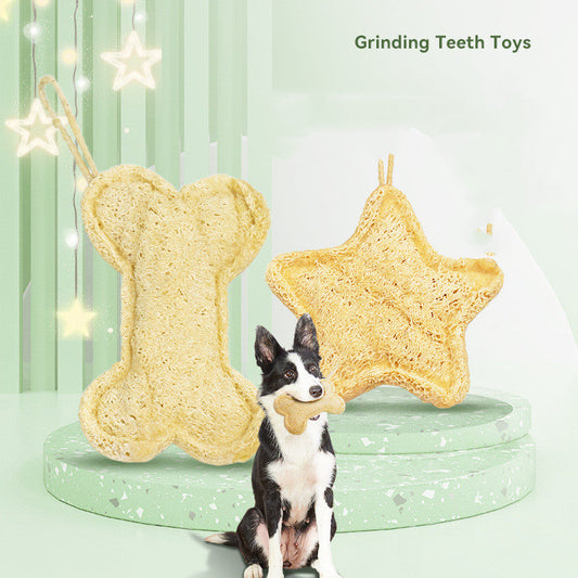 KFX-2114493 Durable Loofah Chew Toy for Puppies – Star and Bone Shape Teething Aid