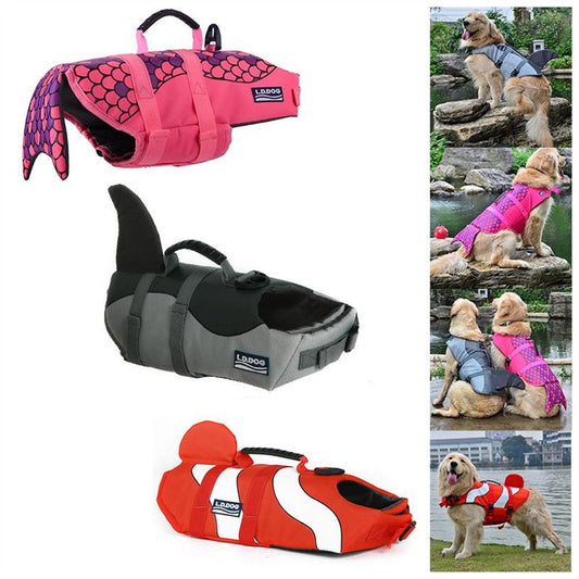 KFX-2123581 Pet Life Jacket for Dogs - Shark and Mermaid Summer Swimming Vest, Lightweight and Quick-Drying Safety Suit