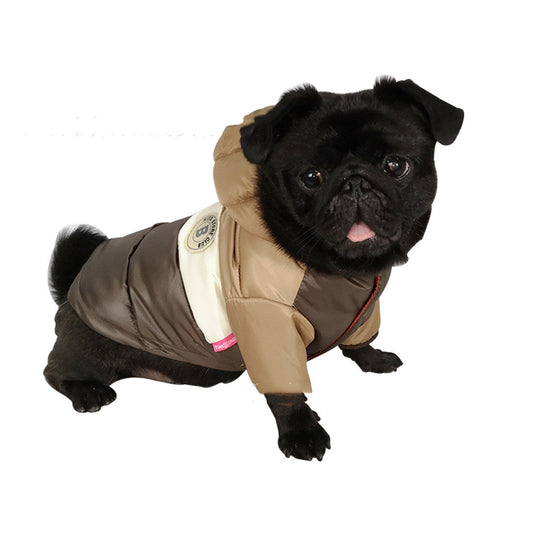 KFX-2125757 Waterproof Hooded Down Padded Jacket for Two-Legged Puppies in Brown, Pink, Navy Blue